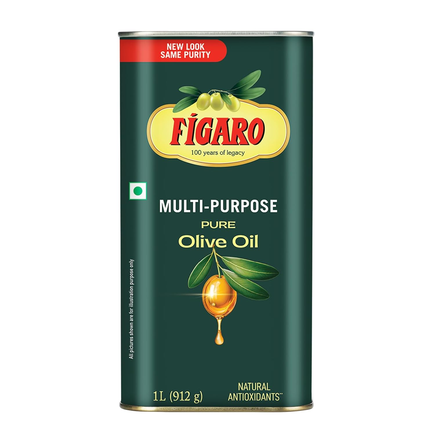 Figaro Multi-Purpose Pure Olive Oil 1 Litre Tin | Jaitun Tel | Imported from Spain