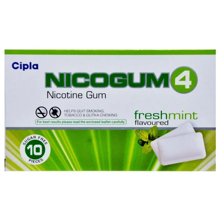 Nicogum Freshmint 4 MG Nicotine Gum 10's | Nicotine Replacement Therapy for Smoking Cessation