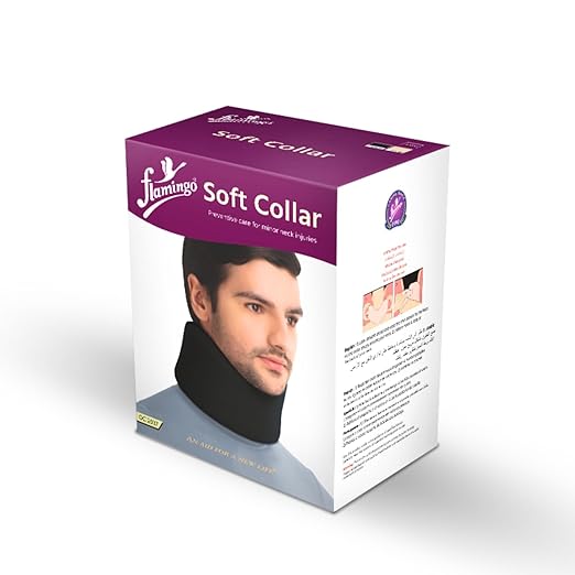 Flamingo Soft Cervical Collar Size XL | Neck Support for Cervical Pain, Strain & Spine Immobilization | Black