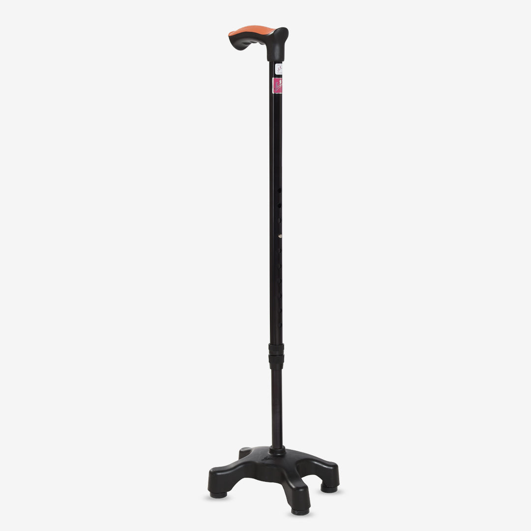 Flamingo Quadripod Walking Stick | Adjustable Aluminum Quad Cane with 4-Leg Anti-Slip Base | Mobility Aid for Elderly, Rehabilitation & Balance Support