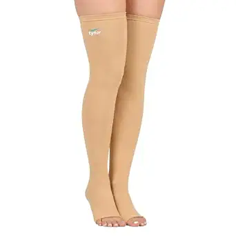 Tynor Compression Stocking Mid Thigh Classic Size L | Medical Compression Stockings for Varicose Veins, DVT Prevention, Leg Swelling & Post-Surgery Recovery | Beige