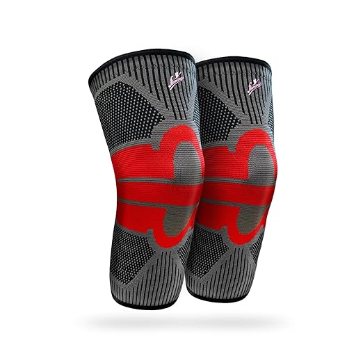 Flamingo Super Premium Knee Cap Size L | Breathable Compression Knee Support Brace for Sports, Gym, Running, Arthritis & Knee Pain Relief | Black & Red