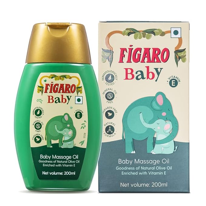 Figaro Baby Massage Oil 200 ML | Natural Olive Oil & Vitamin E | Paraben & Mineral Oil Free