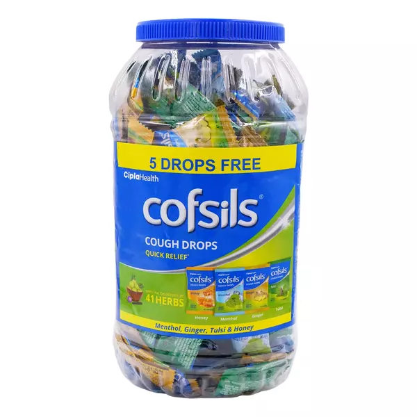 Cofsils Menthol Ginger Tulsi & Honey Cough Drops | Jar of 210 Lozenges (205 + 5 Free)