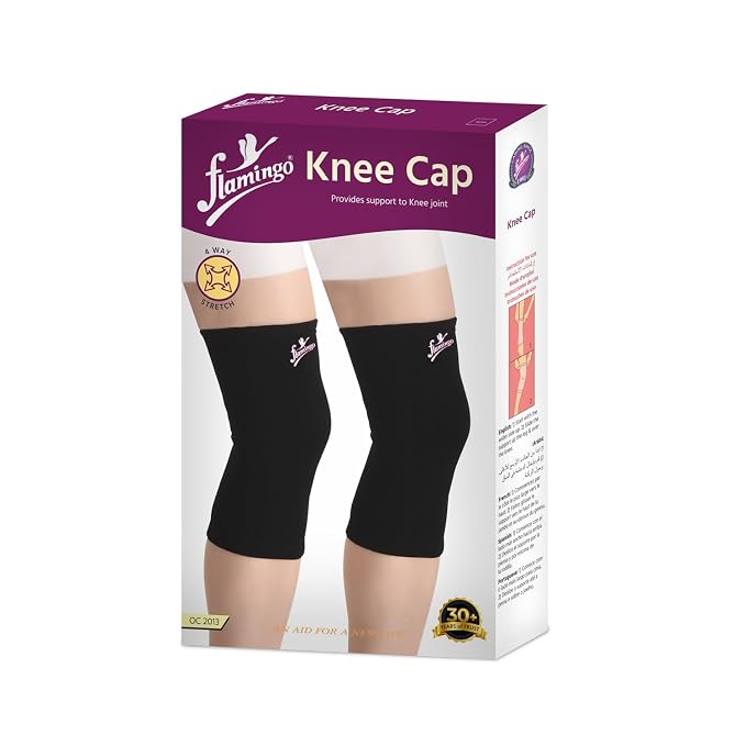 Flamingo Knee Cap Size M | Compression Knee Support for Sports, Gym, Running, Arthritis & Knee Pain Relief | Black