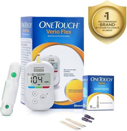 OneTouch Verio Flex Glucometer (10 Free Test Strips Included)