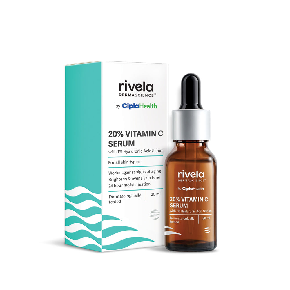 Rivela Dermascience 20% Vitamin C Serum with 1% Hyaluronic Acid by Cipla | Brightening & Hydrating Face Serum