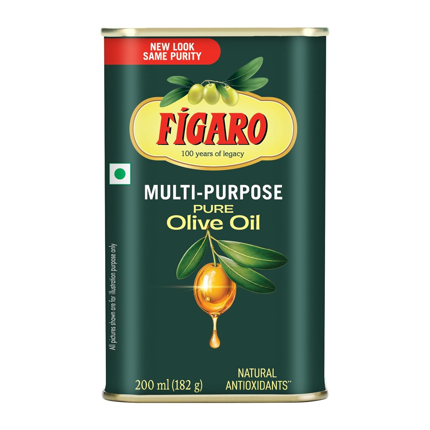 Figaro Multi-Purpose Pure Olive Oil 200 ML Tin | Jaitun Tel | Olive Oil for Cooking, Skin & Hair