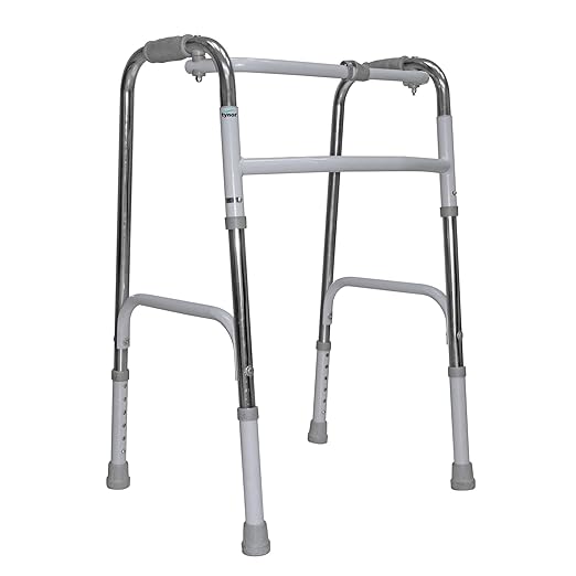 Tynor Walker Invalid HD All Pods – Heavy-Duty Folding Walker with Rubber Pods, Silver, Universal Size