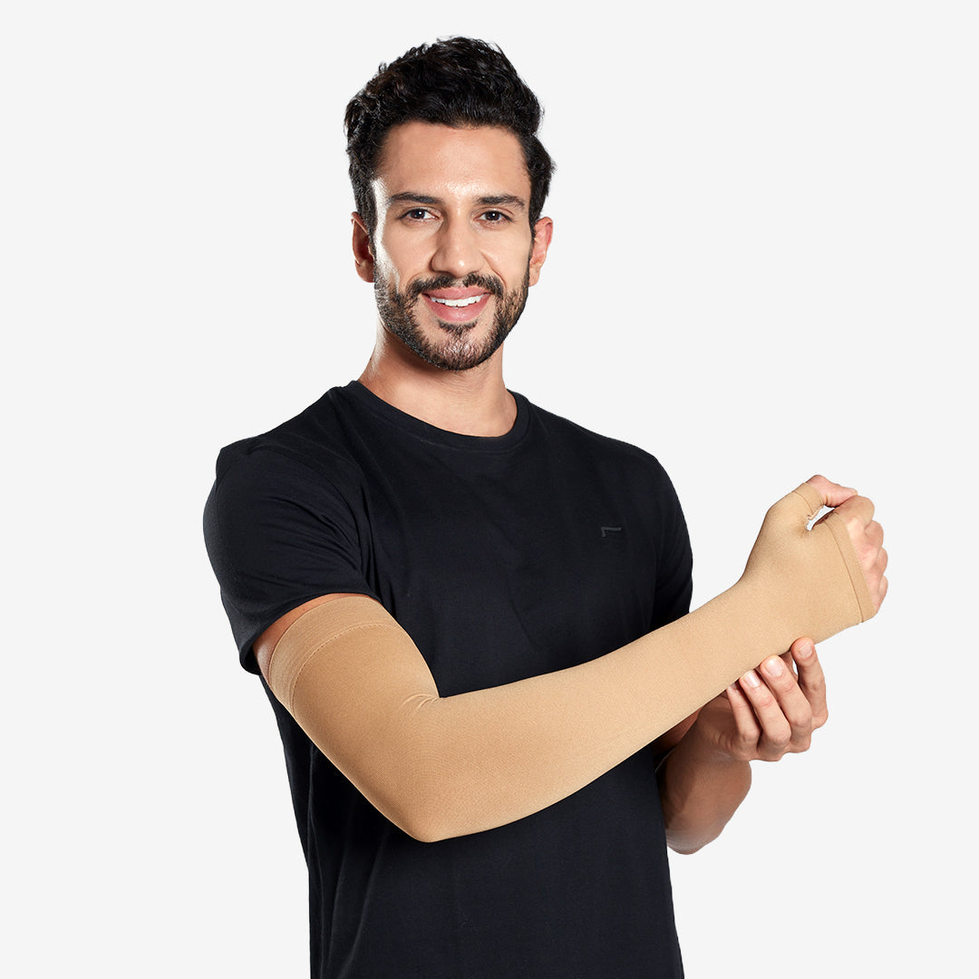 Flamingo Compression Arm Sleeve Size L | Medical Compression Sleeve for Arm Support, Lymphedema Management, Swelling Relief & Improved Blood Circulation | Beige