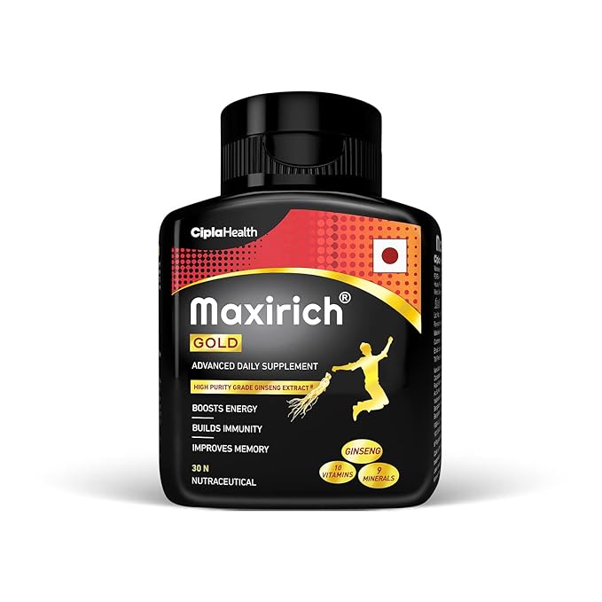 Cipla Maxirich Gold Daily Multivitamin 30 Softgels | Ginseng Extract, 10 Vitamins & 9 Minerals