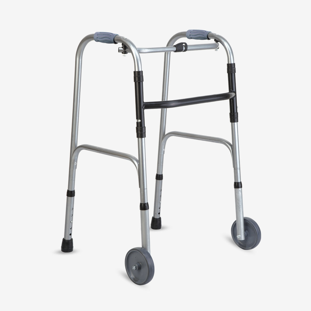 Flamingo Classic Walker with Castors | Lightweight Foldable Aluminum Walker with Front Wheels | Height Adjustable Walking Aid for Elderly, Rehabilitation & Mobility Support