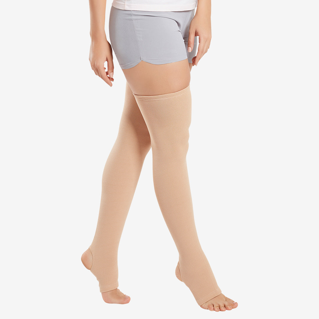 Flamingo Varicose Veins Stockings Size L | Medical Compression Stockings for Varicose Veins, Leg Swelling, DVT Prevention & Improved Blood Circulation | Beige