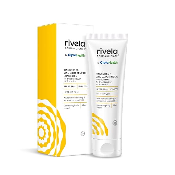 Rivela Dermascience Tinosorb M + Zinc Oxide Mineral Sunscreen SPF 50 PA+++ – 50 ML