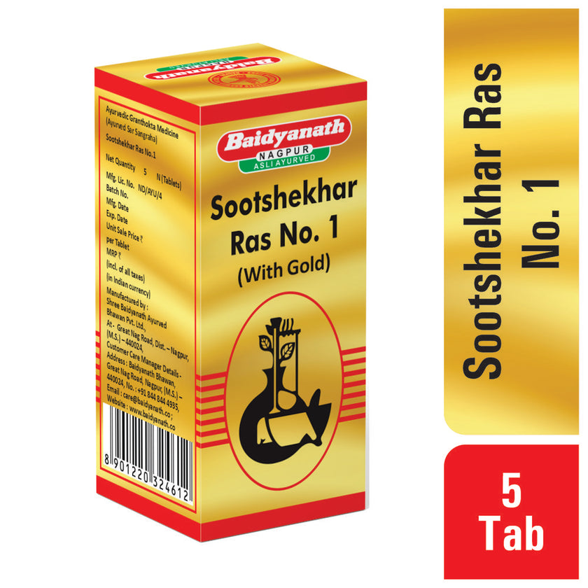 Baidyanath Sootshekar Ras No. 1 Swarn Yukta 5 Tablets | Gold-Enriched Ayurvedic Formulation