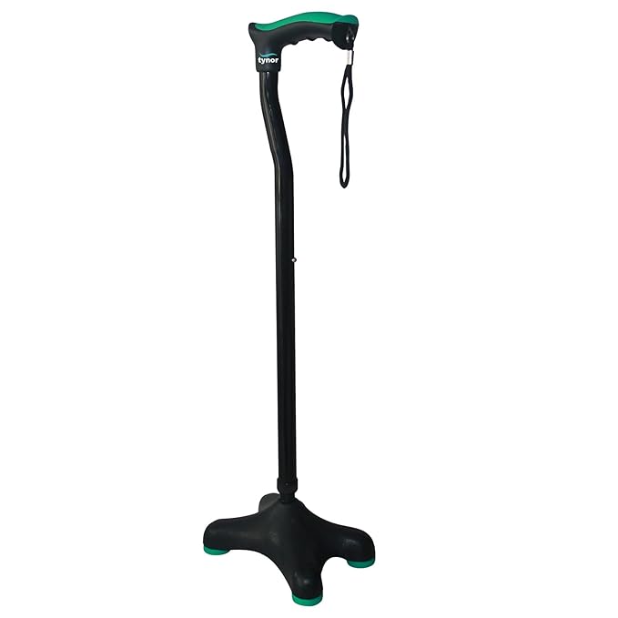 Tynor Quadra Stick – 4-Point Base Walking Aid, Silver, Universal Size