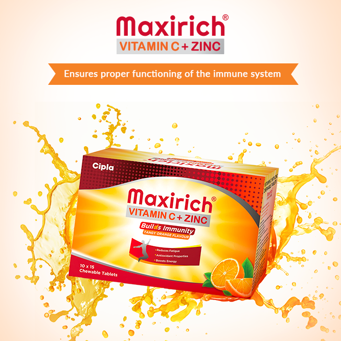 Cipla Maxirich Vitamin C with Zinc | Immunity & Antioxidant Support