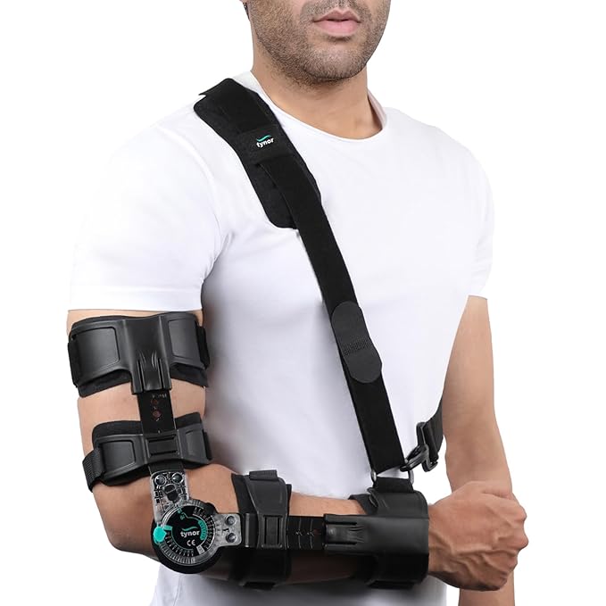 Tynor ROM Elbow Brace for Right Hand | Universal Size | Adjustable Range of Motion Elbow Brace for Post-Surgery Recovery, Elbow Injuries & Joint Stabilization
