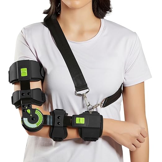 Flamingo ROM Elbow Brace for Right Hand | Universal Size | Adjustable Range of Motion Elbow Brace for Post-Surgery Recovery, Elbow Injuries & Joint Stabilization